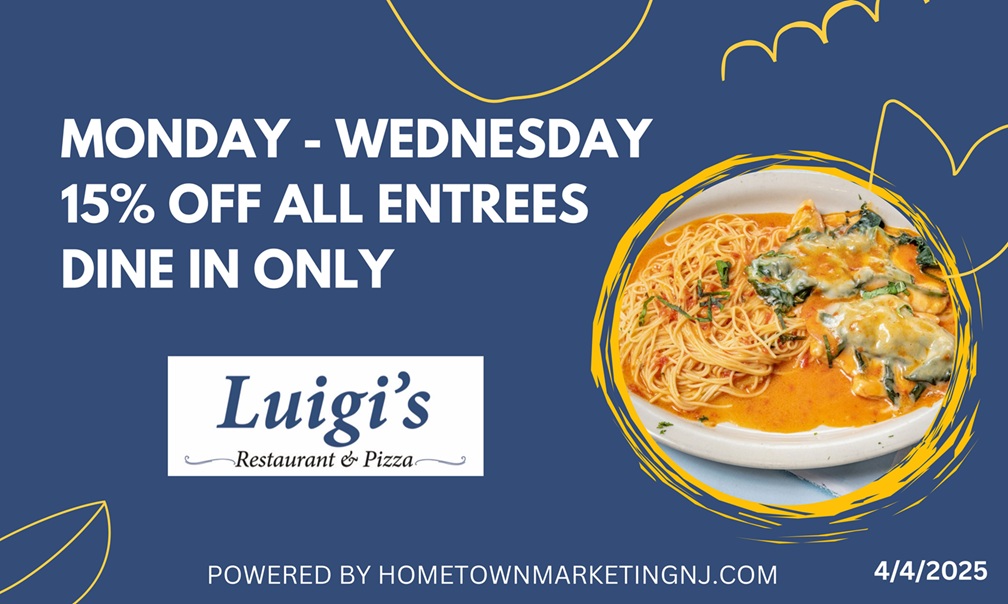 Luigi Pizzaville 15 off entrees Banner 2025